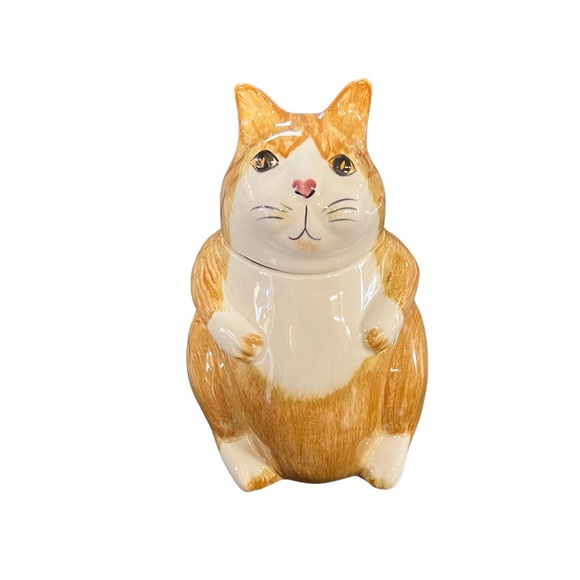 N. S. Gustin Co. Hand Decorated Tabby Cat Cookie Jar Hand Decorated Made U.S.A. - Picture 4 of 12